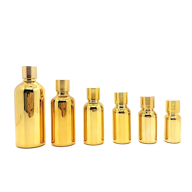 5 10 15 20 50ml Glass Aromatherapy Refillable Bottle 1oz 2oz Gold Diffuser Bottle Glass Massage Oil Container w/Screw Cap
