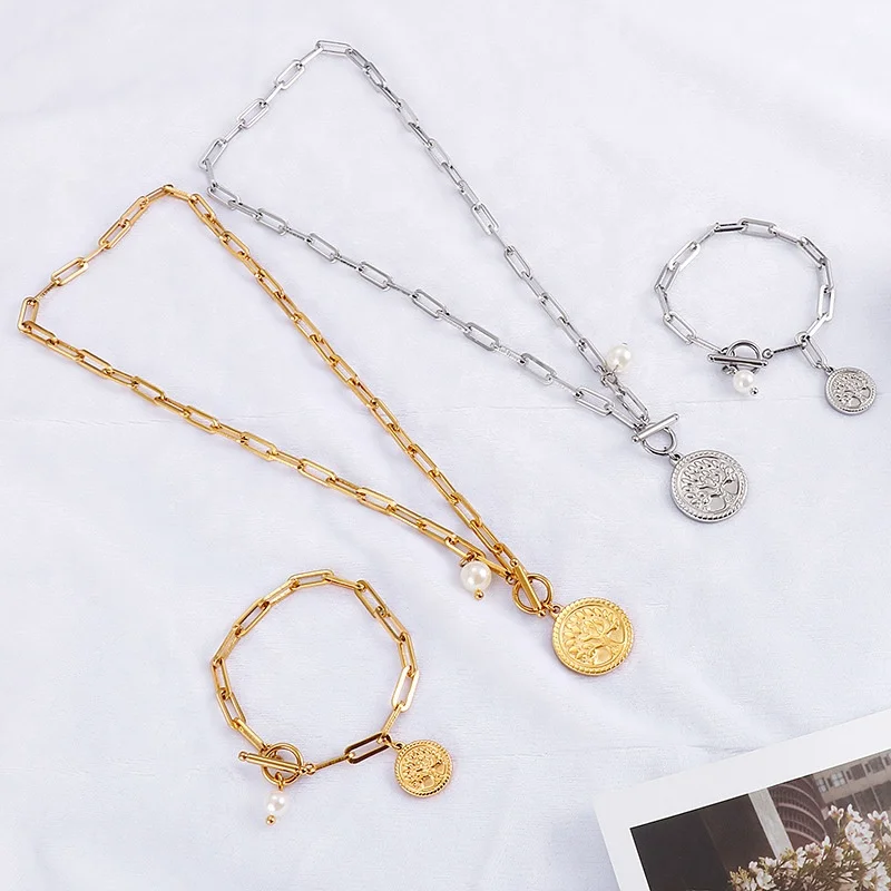 Позолоченное ожерелье, браслет, Ювелирный Комплект, цепочка из нержавеющей стали, оптовая продажа с фабрики, женский и мужской комплект ювелирных изделий, индивидуальный дизайн, подарок