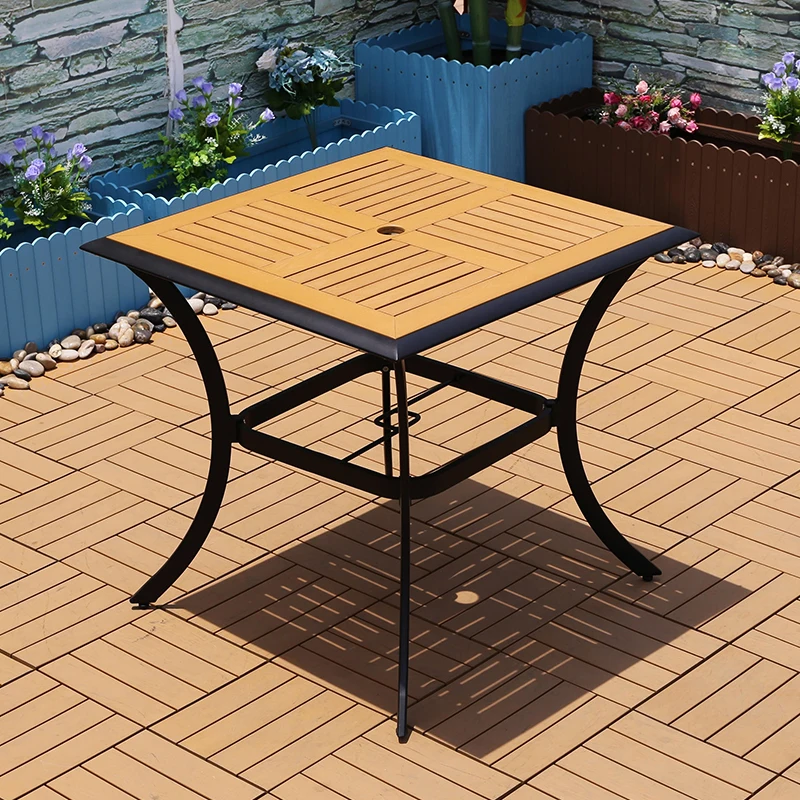 Outdoor furniture restaurant plastic wood dining table set patio furniture picnic coffee table and chairs