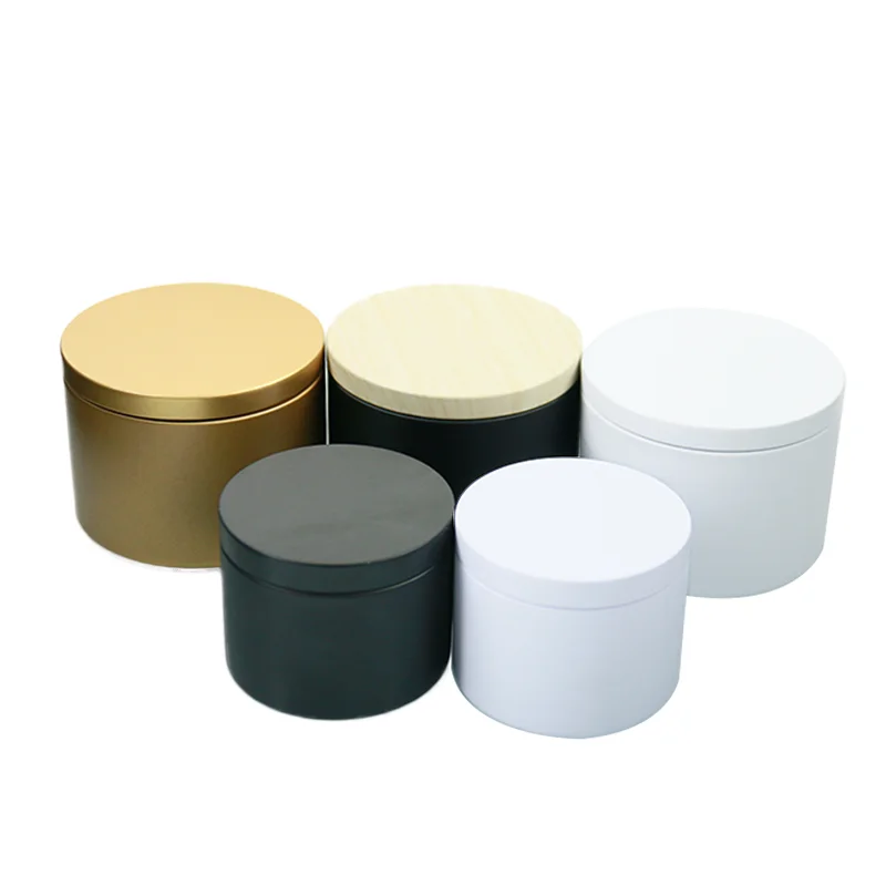 Empty Round 4oz 8oz Black White Gold Cosmetic Cream Container DIY Soy Bean Wax Metal Tin Candle Jar with Lids