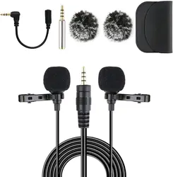 Riqiorod Dual Lavalier Microphone, 20FT Lapel Interview Clip-on Mini Omnidirectional Condenser Mic with TRRS to TRS Adapter Comp