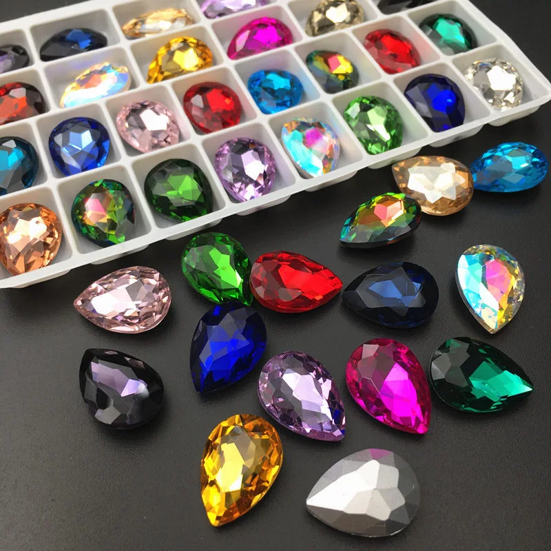 Hot sale decorative Colored Loose Fashion Point Back Glass Stone for Jewelry Tear Drop Pear Gota Shape