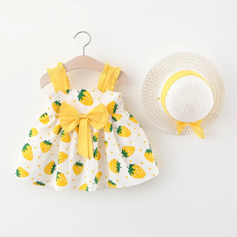 Baby Girls Dresses +Hat 2pcs Clothes Sets girl Clothes Baby Sleeveless  Party Princess Infant Dress Newborn Princess Dress