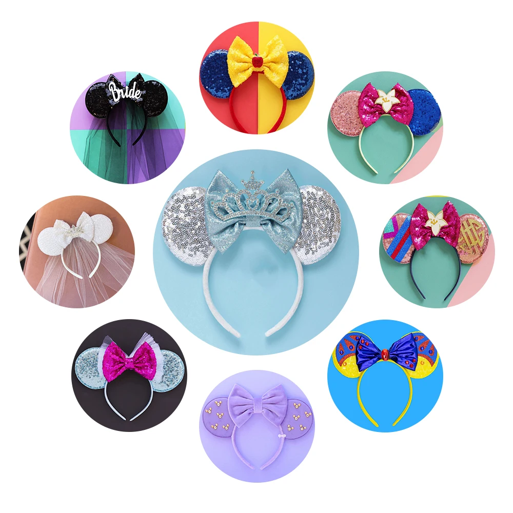 2023 New Headbands Chic Glitter Bow Mouse Ears Headband Women Fashion Princess Ears Sequin Bow Hair Band Girls Hair Accessories