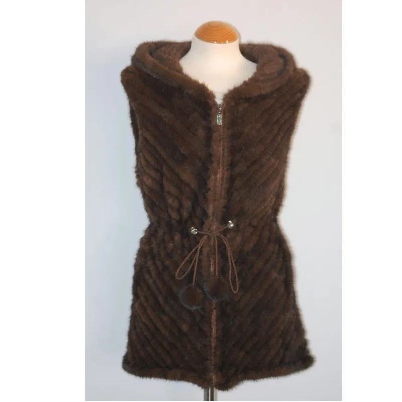 MWFur Hand Knitted Mink Fur Vest Women Coat Sleeveless Winter Gilet Mink Fur Vest For  Lady