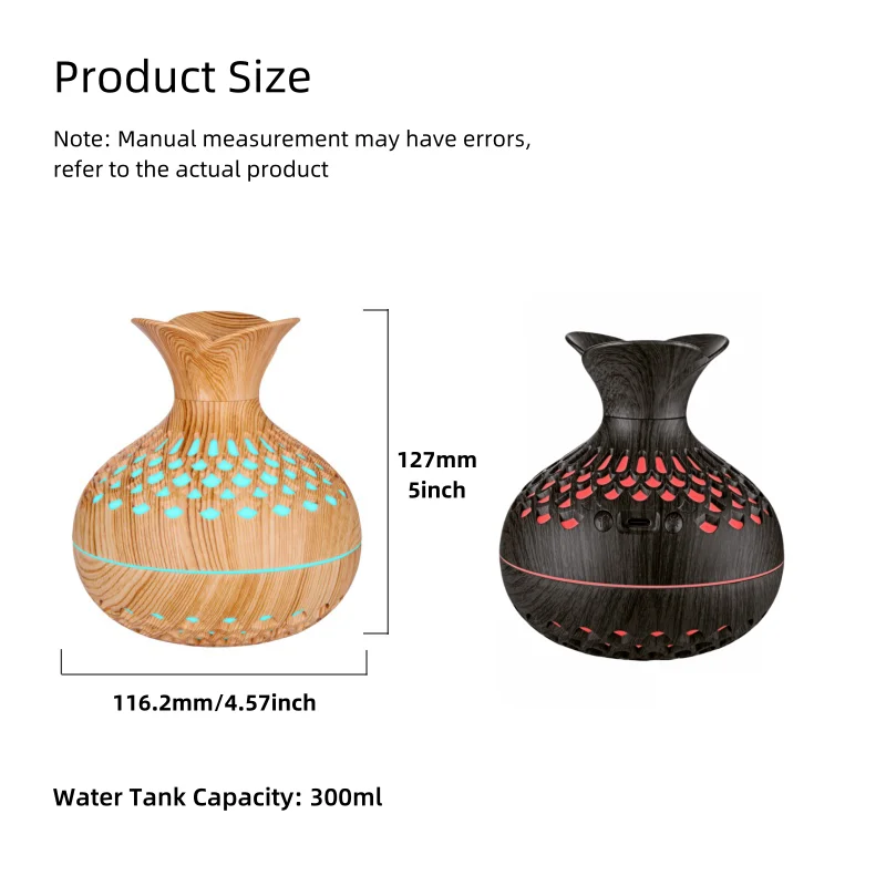 2024 New Flower Humidifiers 300ml Wooden Mini USB Home Office Desktop Portable H20 Air Humidifiers with Night Light