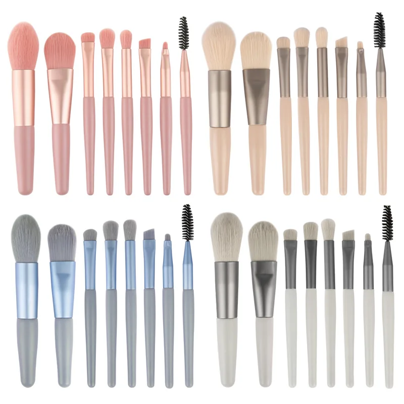 8Pcs Mini Makeup Brushes Matte Wooden Handle Portable Soft Hair Makeup Brush Set Beauty Makeup Tools