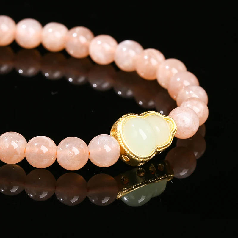 JD GEMS Unisex 5A Orange Moonstone Agate Nine-Tailed Fox Beaded Bracelet Hot Selling 2-Layer Ball Pattern Gift