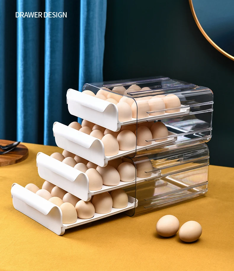 Transparent Refrigerator Egg Holder Kitchen Stackable Egg Storage Box Plastic Egg Trays With Lids