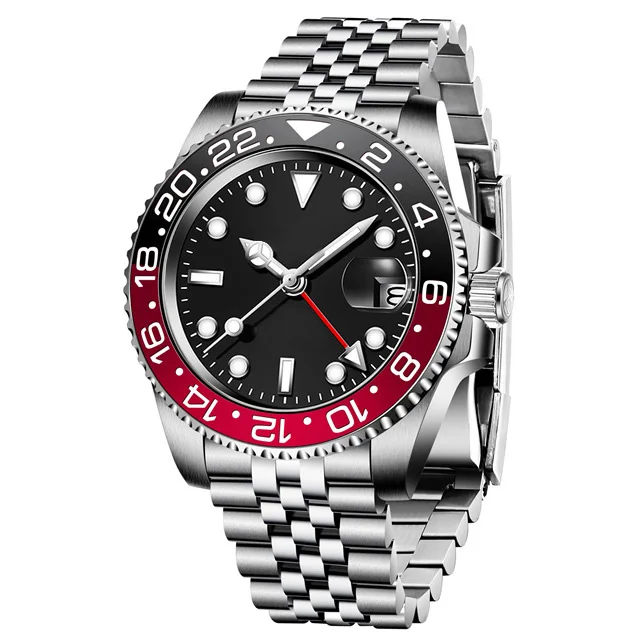 OEM ODM GMT Men Watch Ceramic Sapphire 316 Stainless Steel Case Luminous Hand 40mm Automatic Mechanical Watch