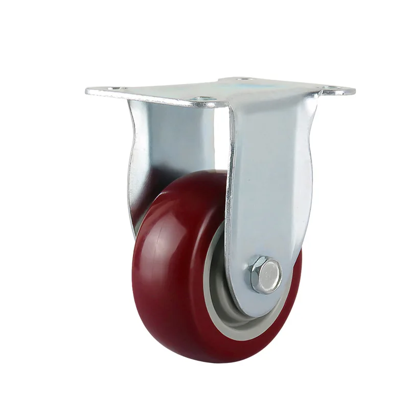 Heavy Duty Pu Plate Caster Wheel Industrial Shock Absorbing  Red Pvc Fixed Hand Carts And Trolleys Zine Castors Wheels