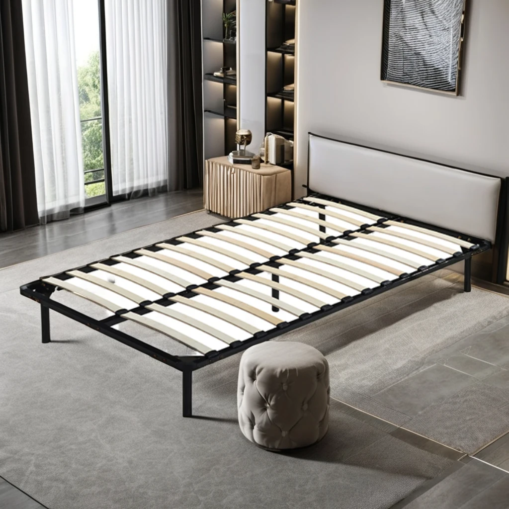 Matelas Queen Moderne Avec Cadre De Lit Plateforme En Metal Et Fer A Lattes Bois Pour Chambre Coucher Hotel