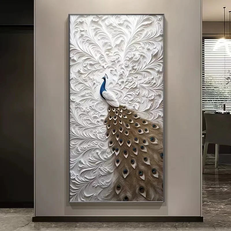 Modern Peacock Flower Landscape Decorative Painting Poster Canvas Framed Crystal Porcelain Wall Art  Painting for Living Room