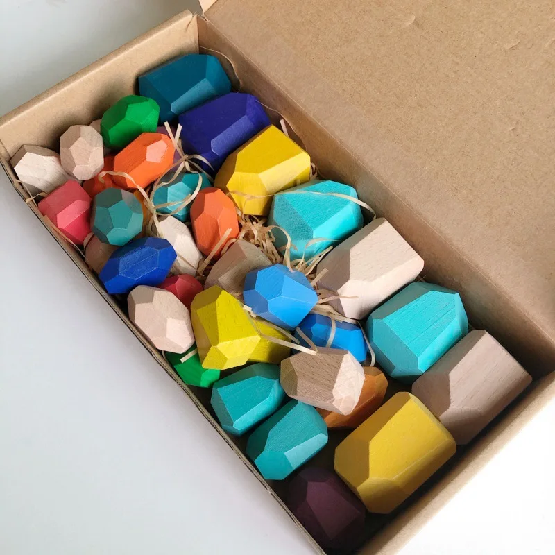 Building toys muti-colored wooden Blocks Montessori Rainbow Stone Set Creative Wooden Balancing Building Blocks