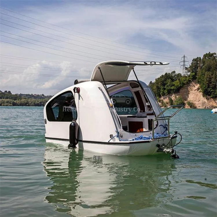 Powerful Travel Trailer Amphibious Mini Motorhome Glass Fiber Ultralight Camper Caravan Camping Boat Rv