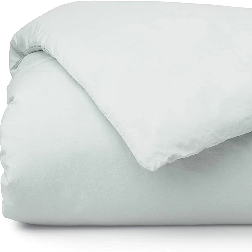 Cozy 100% Cotton Percale Washed Reversible Duvet Cover Set | Full/Queen Size (Seafoam)