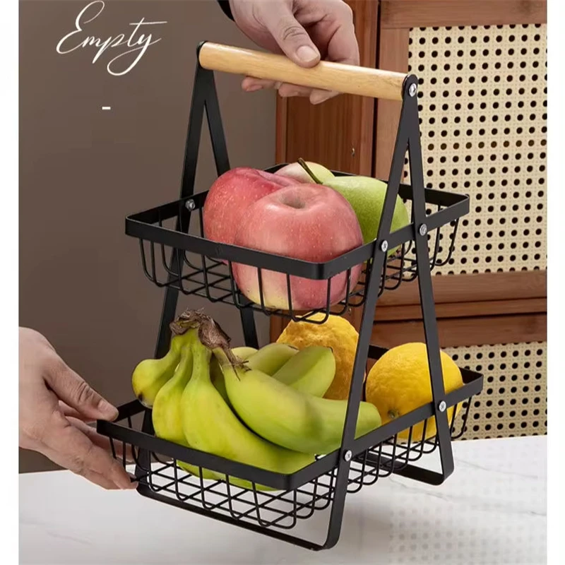 Afternoontime Dessert Doughnuts Black 2 Tier 3 Tier Metal Iron Vegetable Fruit Basket for Kitchen Counter