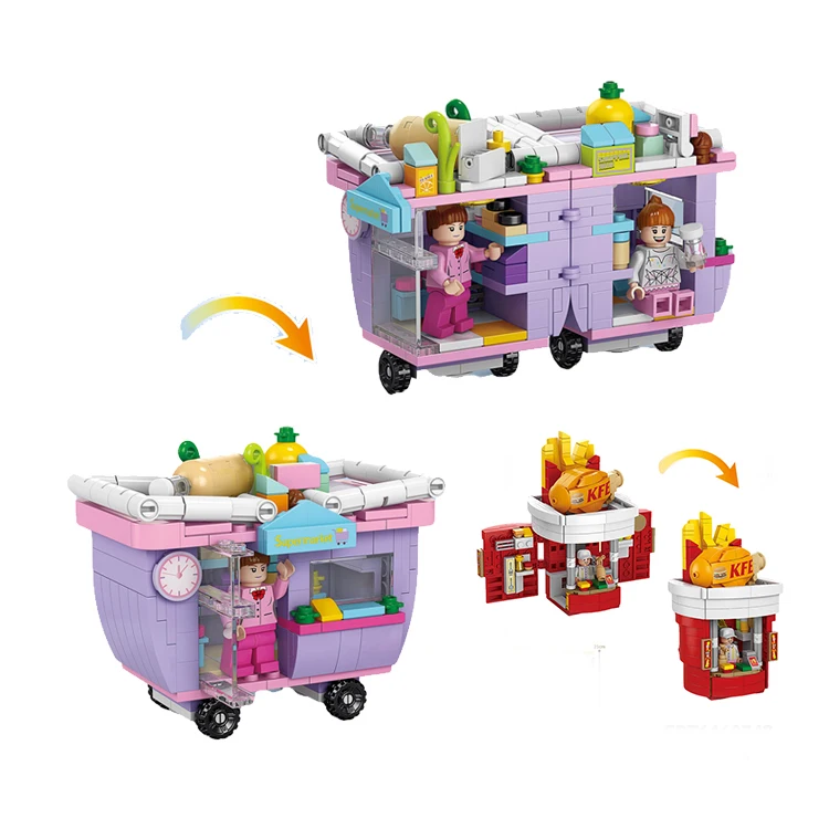 EPT Dollar Toy Flower Shop Hamburger Coffee Shoe Store Fast Food Restaurant Street View Small Building Block Diy Brick Toy