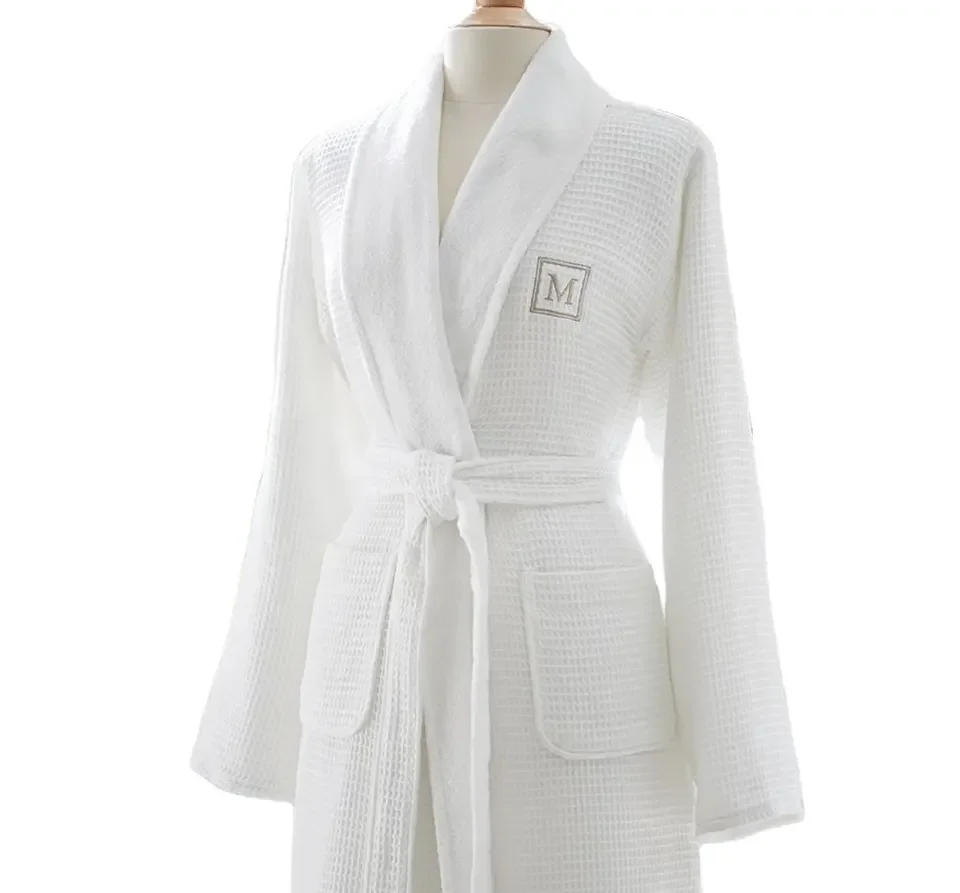 Embroidered Logo 100% Cotton Thick Bathrobes Double Lady Bathrobe Hotel White Terry Women Bath Robe