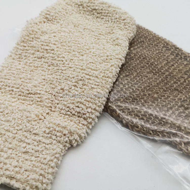 Customization Natural Exfoliating ramie Fiber  bath Peeling Glove Mitt Bath Scrubber Remove Dead Skin jute Exfoliating Mitts