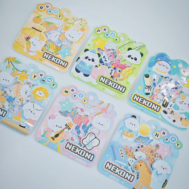 Nekoni Animal Original Chinese Vintage Stickers Kitty Bunny Otter Little Dog Panda Bear Sticker Pack Sparkly Glittery Stickers