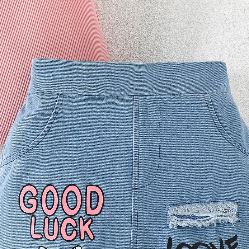 Little Girls summer sets solid sleeveless top denim skirts children clothes fashion two pieces clothing