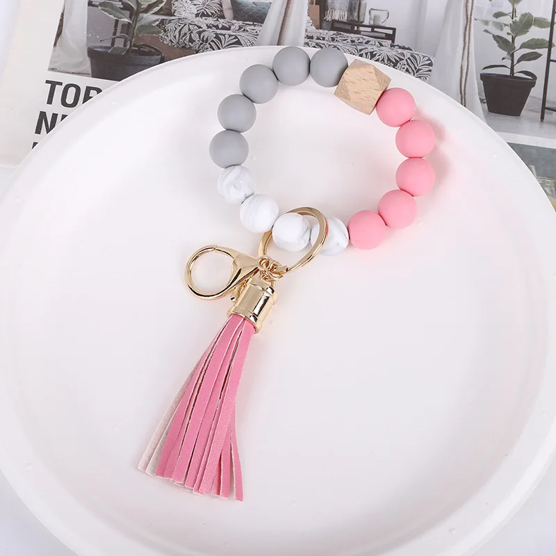 Bracelet en silicone sans contact RENHUI perle rose pailletée porte-clés porte-clés porte-clés personnalisés avec perles