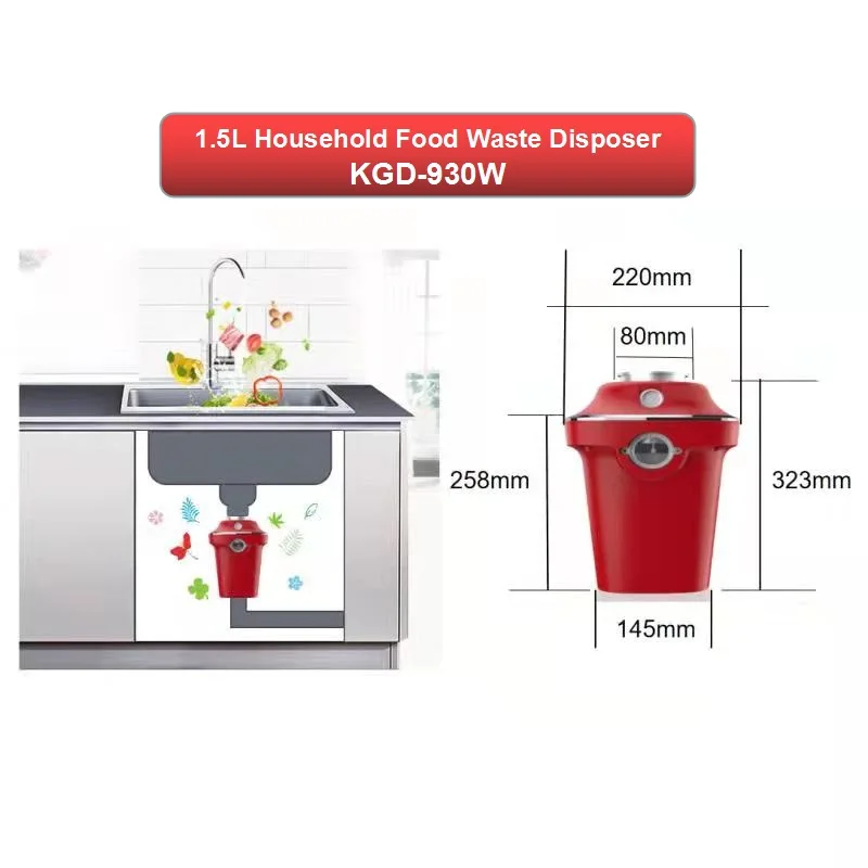 1.5L домашней кухни-костяная измельчителя пищевых отходов шредер мусорное ведро для кухни удаление процессор 500 Вт Мощный 3100-4300 об/мин