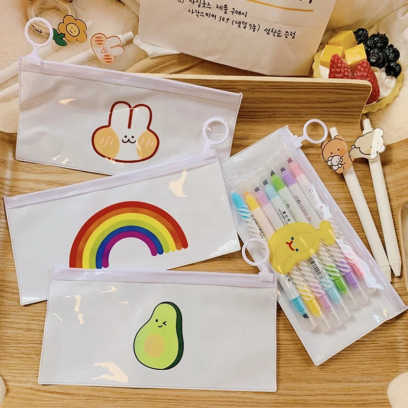 Customize Transparent PVC Pencil Zipper Pouch Bag with Printed Pattern Hot Sale Stationery Promotional Gift Pouch