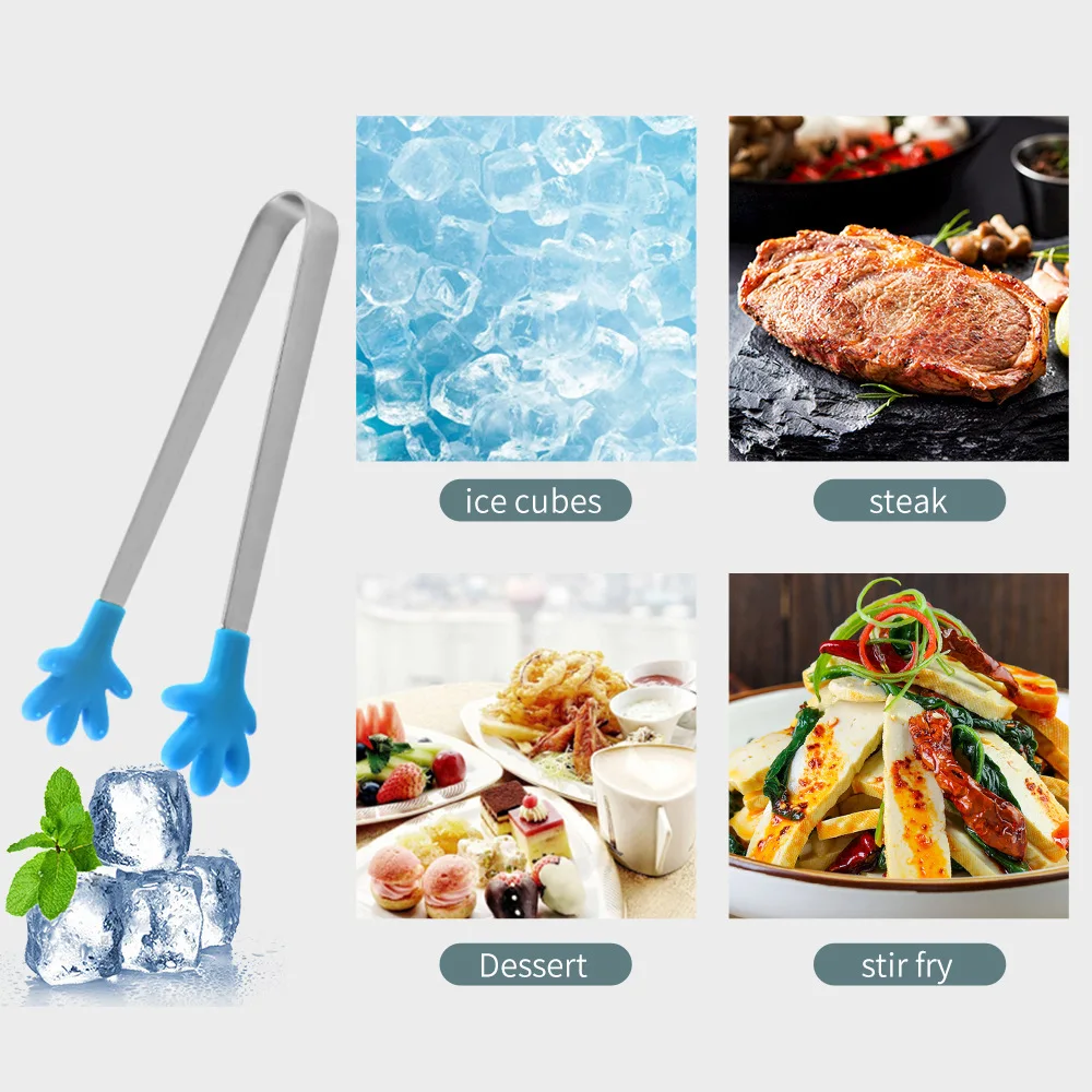 Stainless Steel Silicone Palm Shape Mini Ice Clip Ice Coffee Milk Tea Shop Sugar Clip Small Food Clip