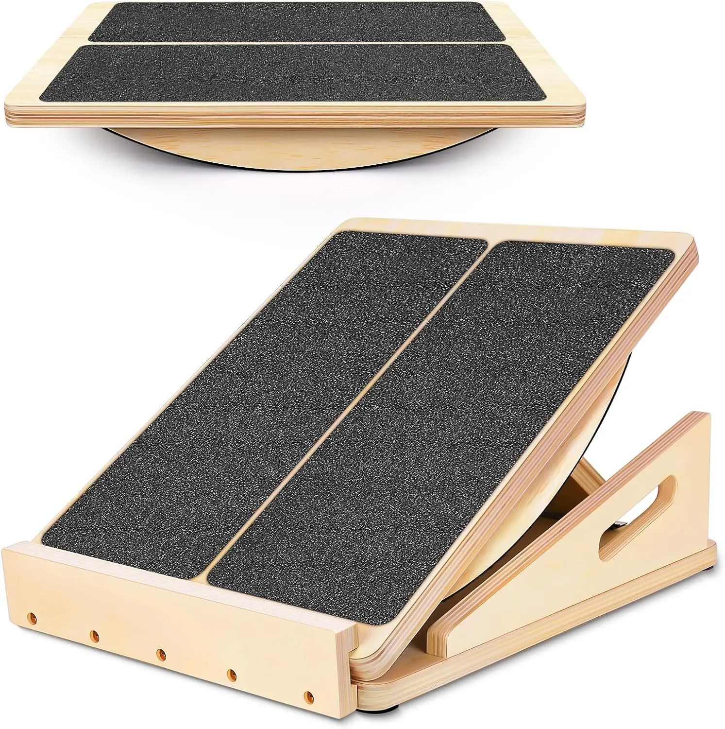 Wellshow Sport 2-in-1 Wooden Slant Board Balance Board Calf Stretcher Non-Slip Adjustable Height Slant Board Squat Wedge Block