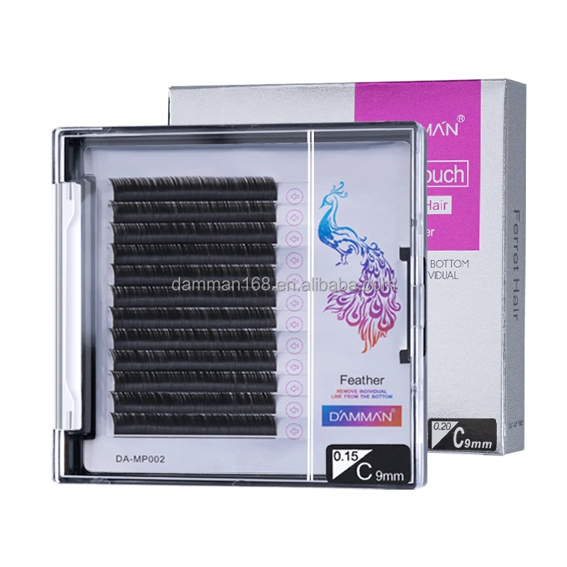 DAMMAN Custom C D Curl Mink Eyelash Extensions Korean PBT Matte Black 0.20 Flat Silk Eyelash Extension