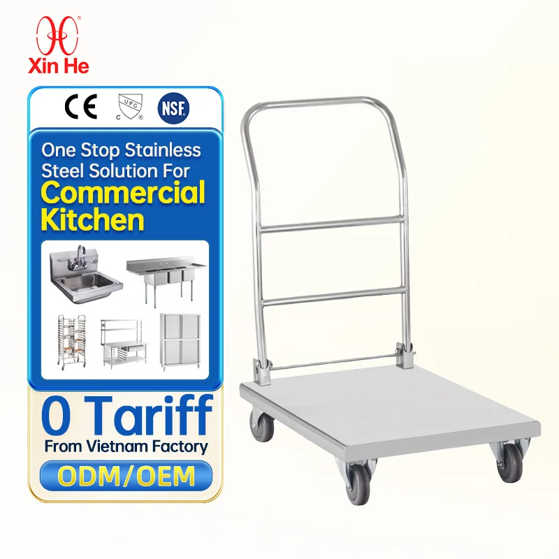 Heavy Duty Commercial Kitchen Metal Stainless 201 Hand Carts Transportation 200Kg Platform Hand Truck Trolley