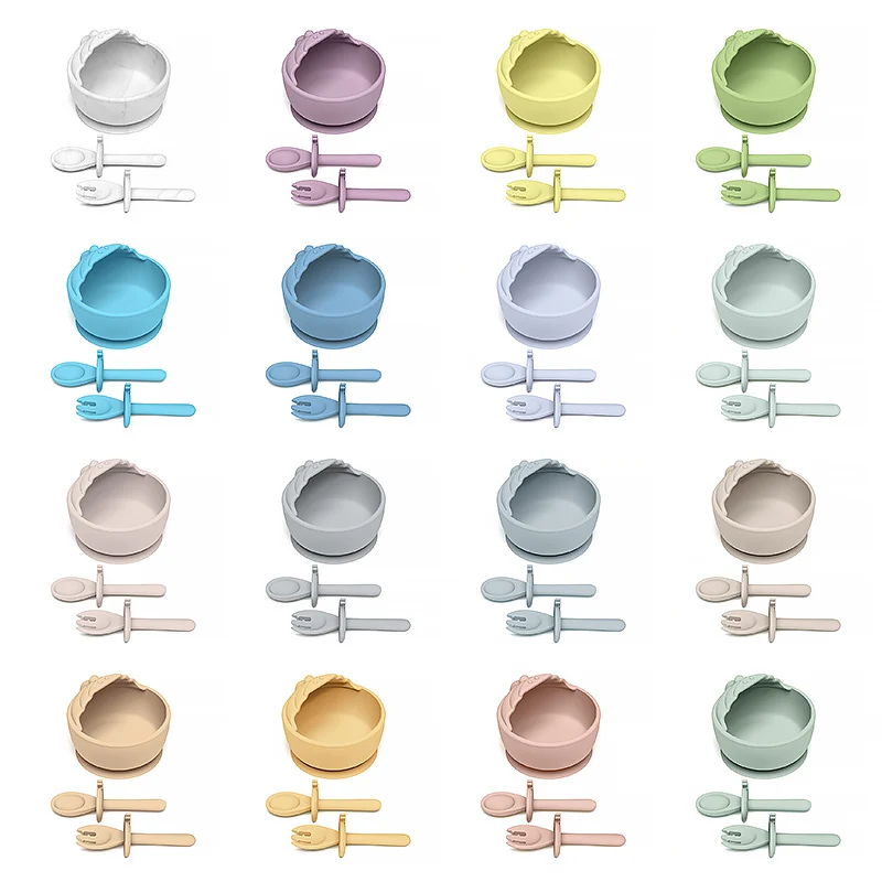 Fast Shipping Price BPA Free Food Grade Silicone Snail Animal Suction Tableware Baby Bowl Silicone Baby Feeding Set