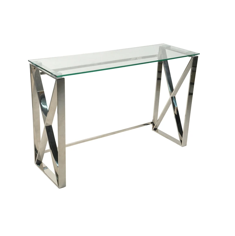 Scandinavian design transparent rectangular stainless steel legs high coffee table for living room bedroom computer balcony use