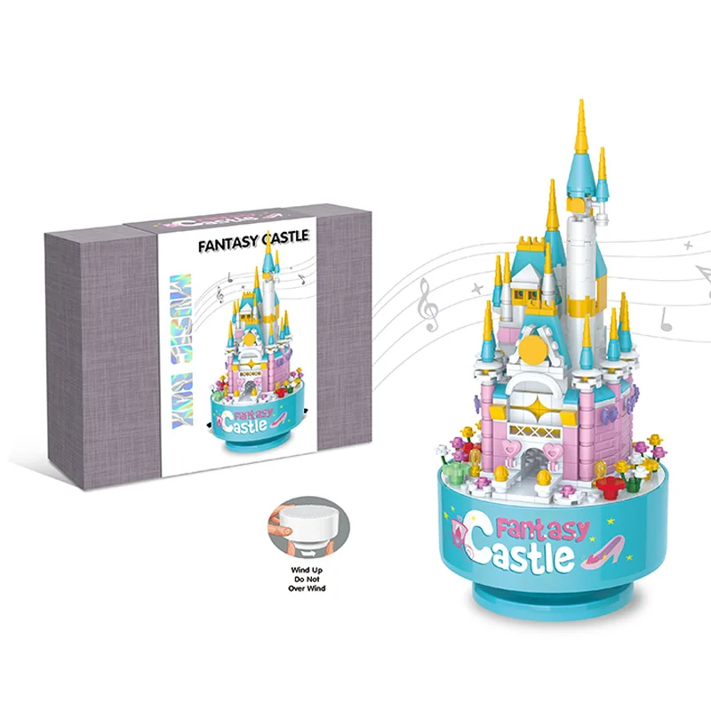 Kids educational mushroom house music box plastic diamond small size building block toy