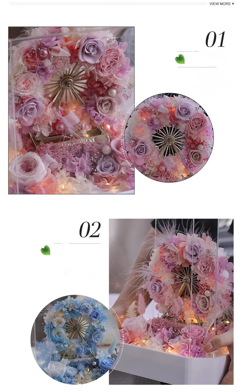 Luxury Ferris wheel Eternal Rose Preserved Flower gift wedding decoration Remote control 8 lights in acrylic boxes