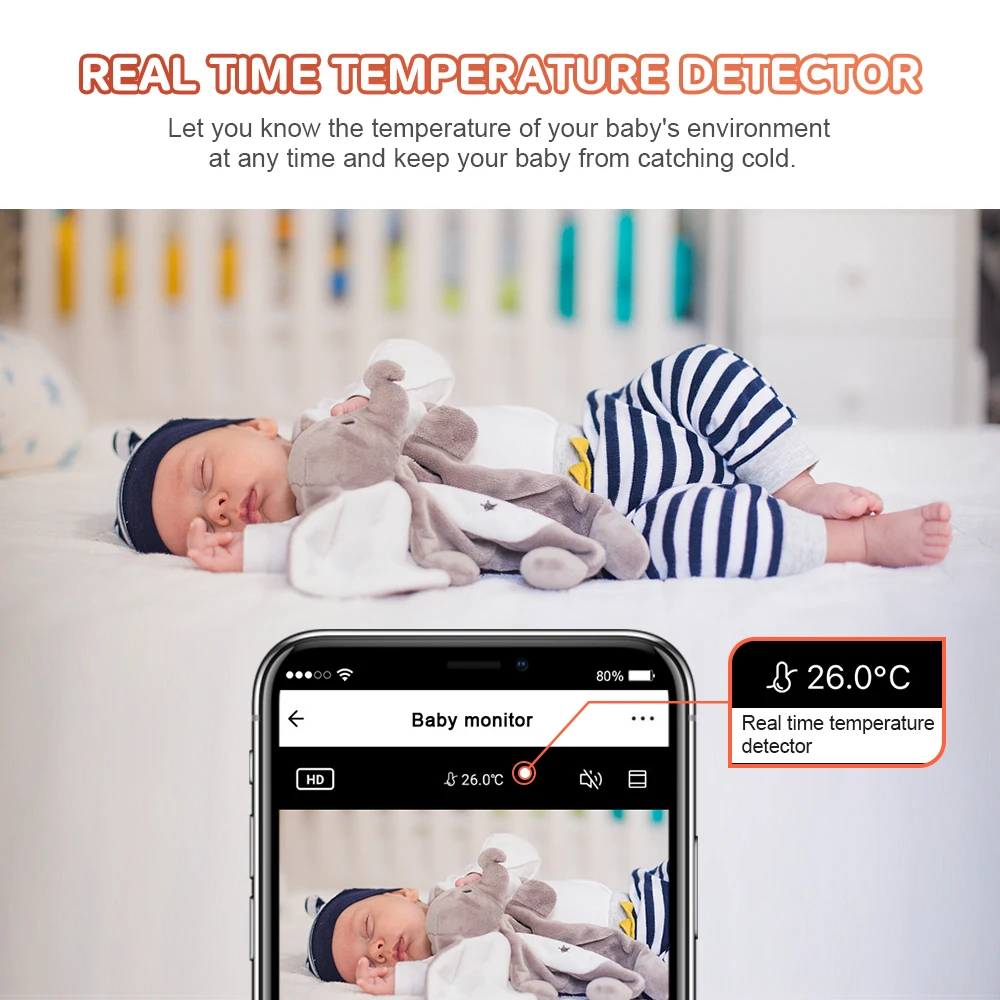 Baby Monitor Best Seller Amazon Auto Tracking Tuya App Control Wifi Continuous Temperature Monitor for baby