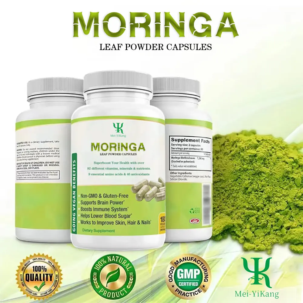 Custom Moringa leaf powder capsules support your health with over 92 different vitamins,minerals & nutrients hard capsules.