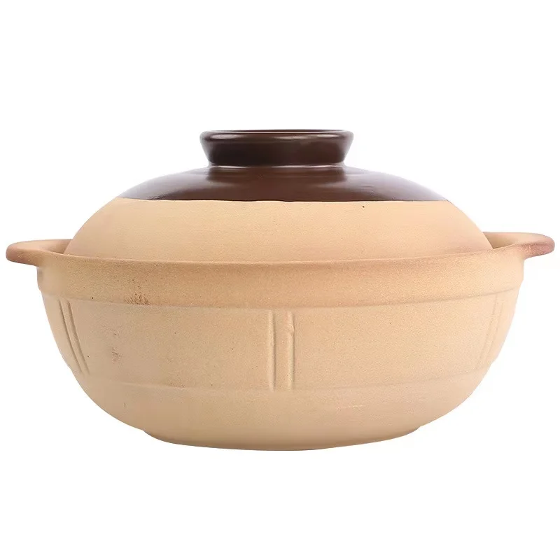 High-quality coarse ceramic saucepan with ceramic lid kitchen casserole