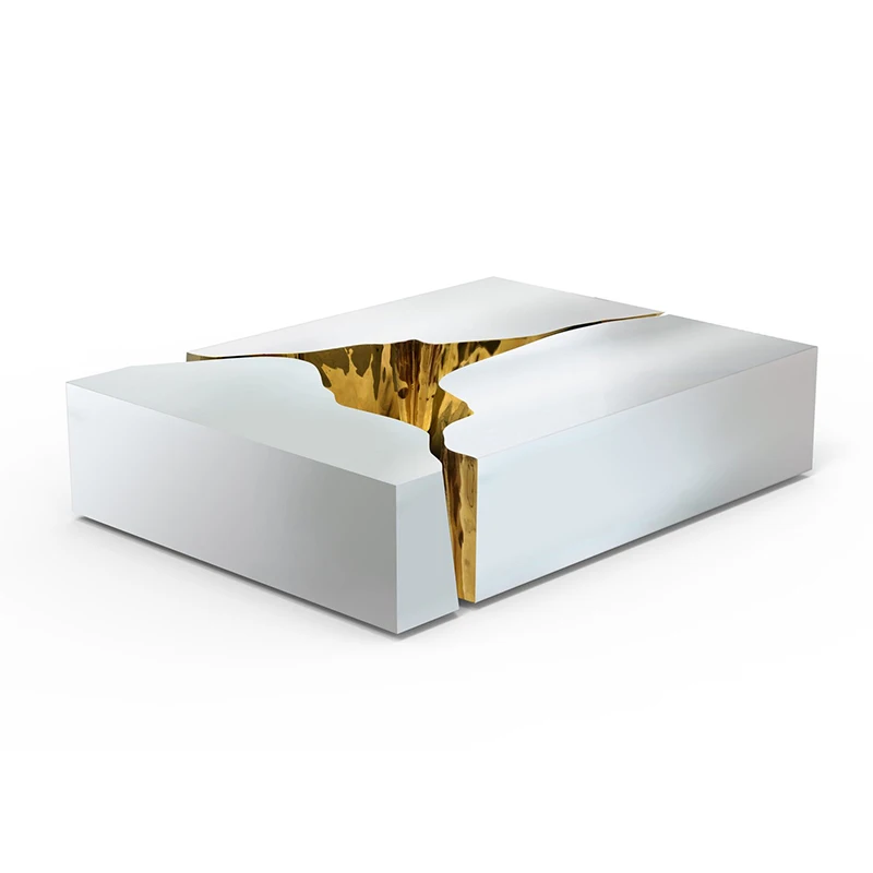Luxury Design Modern Living Room Furniture Center High-end Coffee Table Plated Stainless Steel Rectangular White