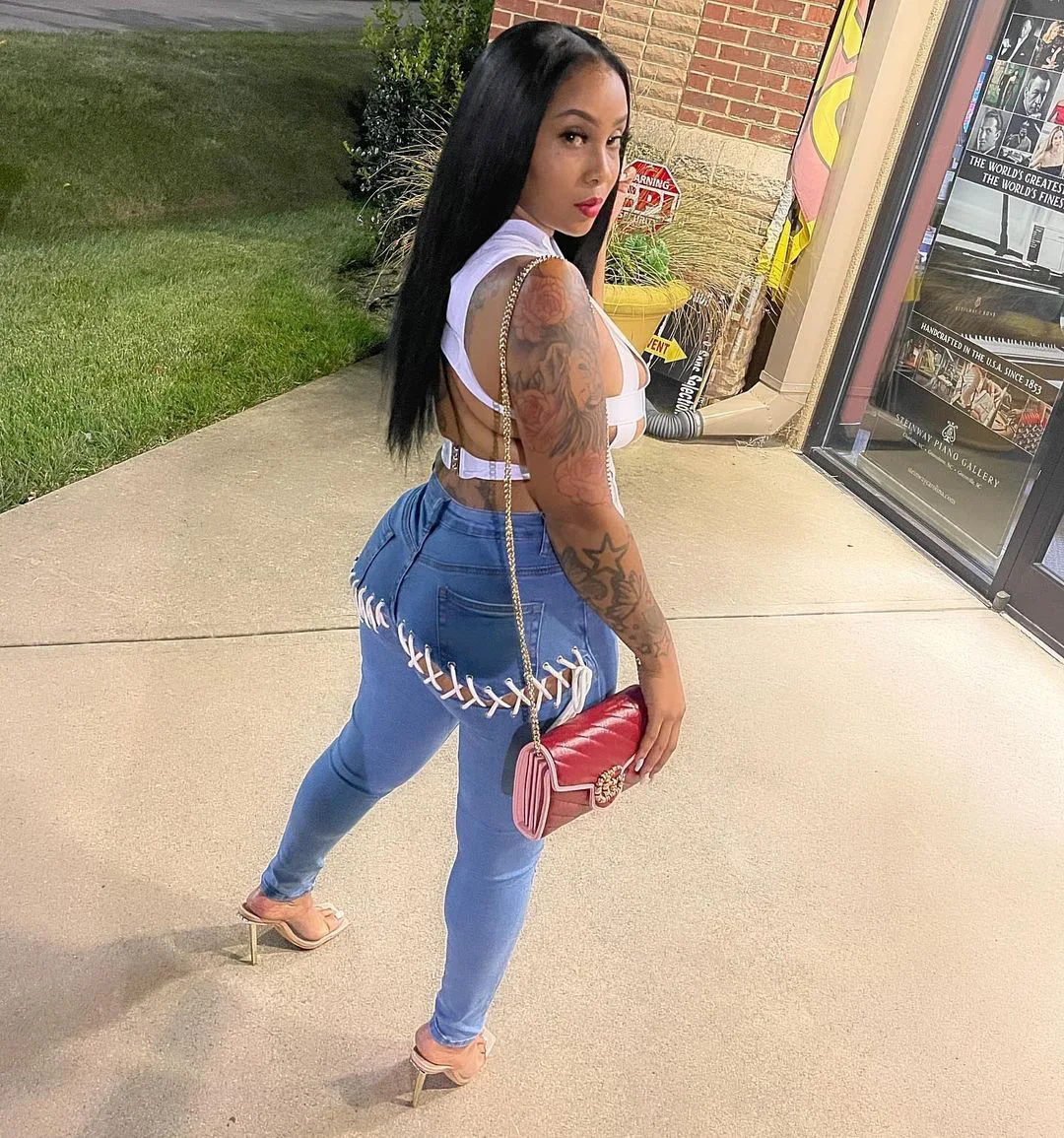 2021 fall fashion Stretch Elastic Ripped Hollow Out Denim Jeans Bandage Straight pants women skinny high waist ripped