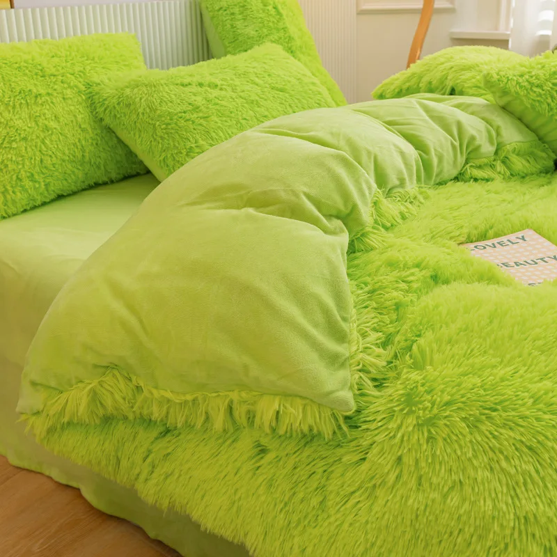 High Quality With Low Price Shaggy Faux Fur Fluffy Mink Wool Velvet Bed Sheet Comforter Sets Bedding Set For Winter