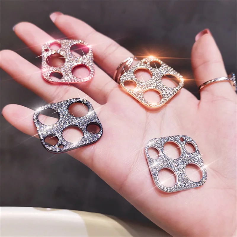 Shiny Bling Diamond Camera Lens Protector Case for IPhone 13 12 Mini 11 Pro Max Rhinestone Glitter Metal Screen Film
