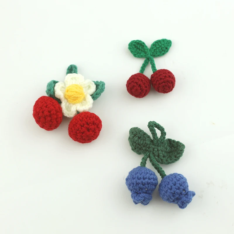 handmade cherry berry blueberry crochet fruit  3d crochet accessories DIY clothing hairband  bag accessories
