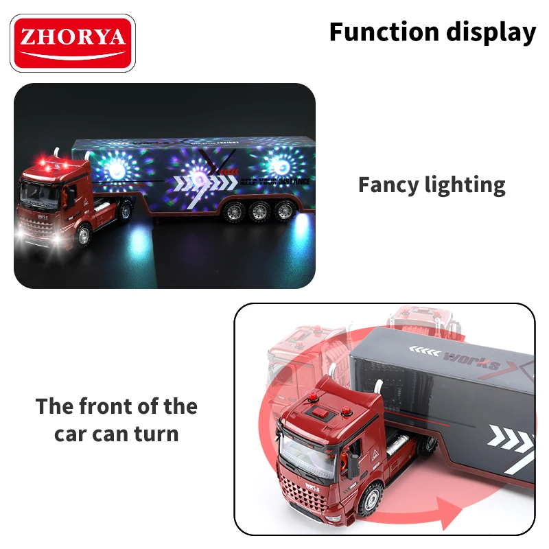 Zhorya light and sound Container Truck Toy Tractor Trailer Play Toy Truck Vehicle for Kids