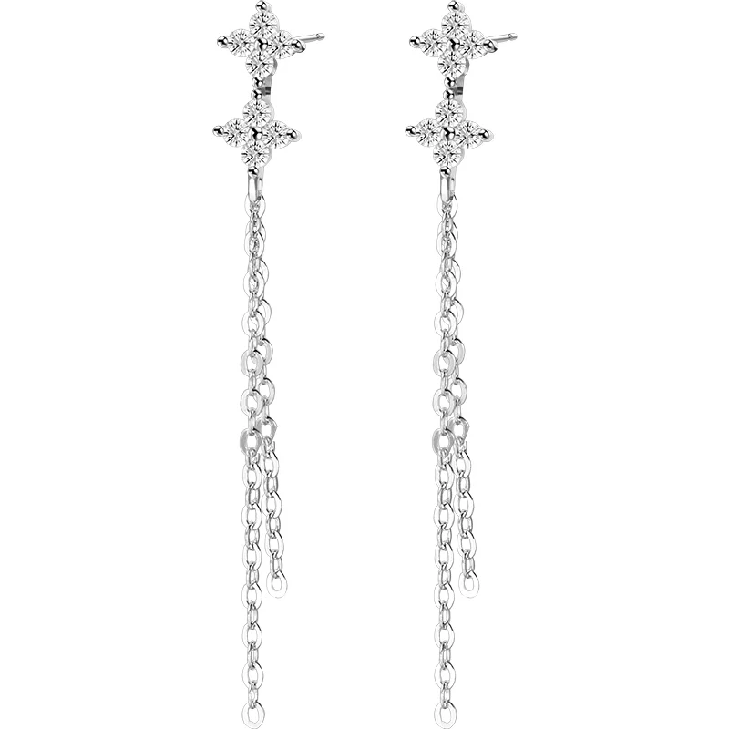 Jewelry Cz Luxury Chain Flower Tassel Earrings Women