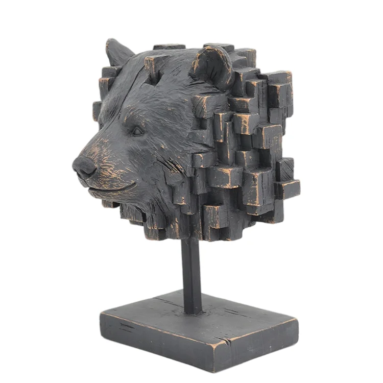 Home Furnishing Articles Design Black Bear Head Piece Figure Resin Statue