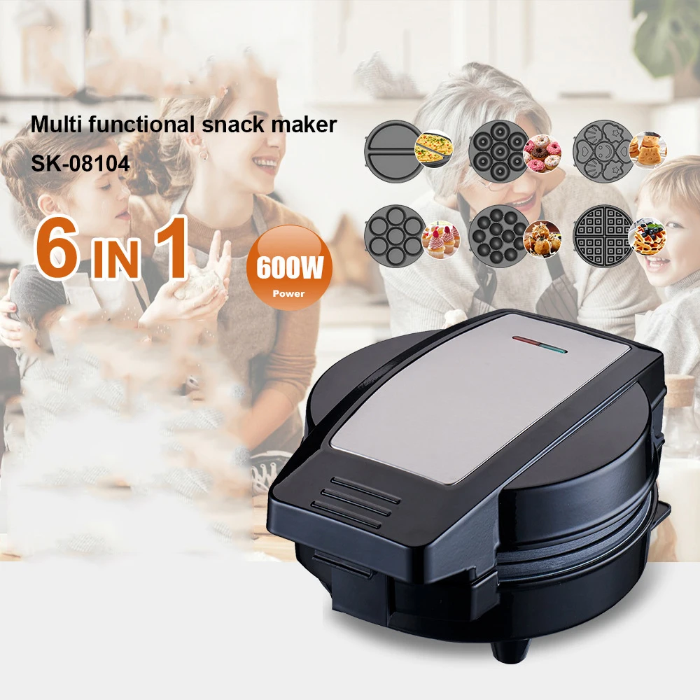 6 in 1 Cake Makers Commercial Compact Fully Automatic Detachable Round 7-Hole Double-Sided Non-Stick Toasted Breakfast Sandwich