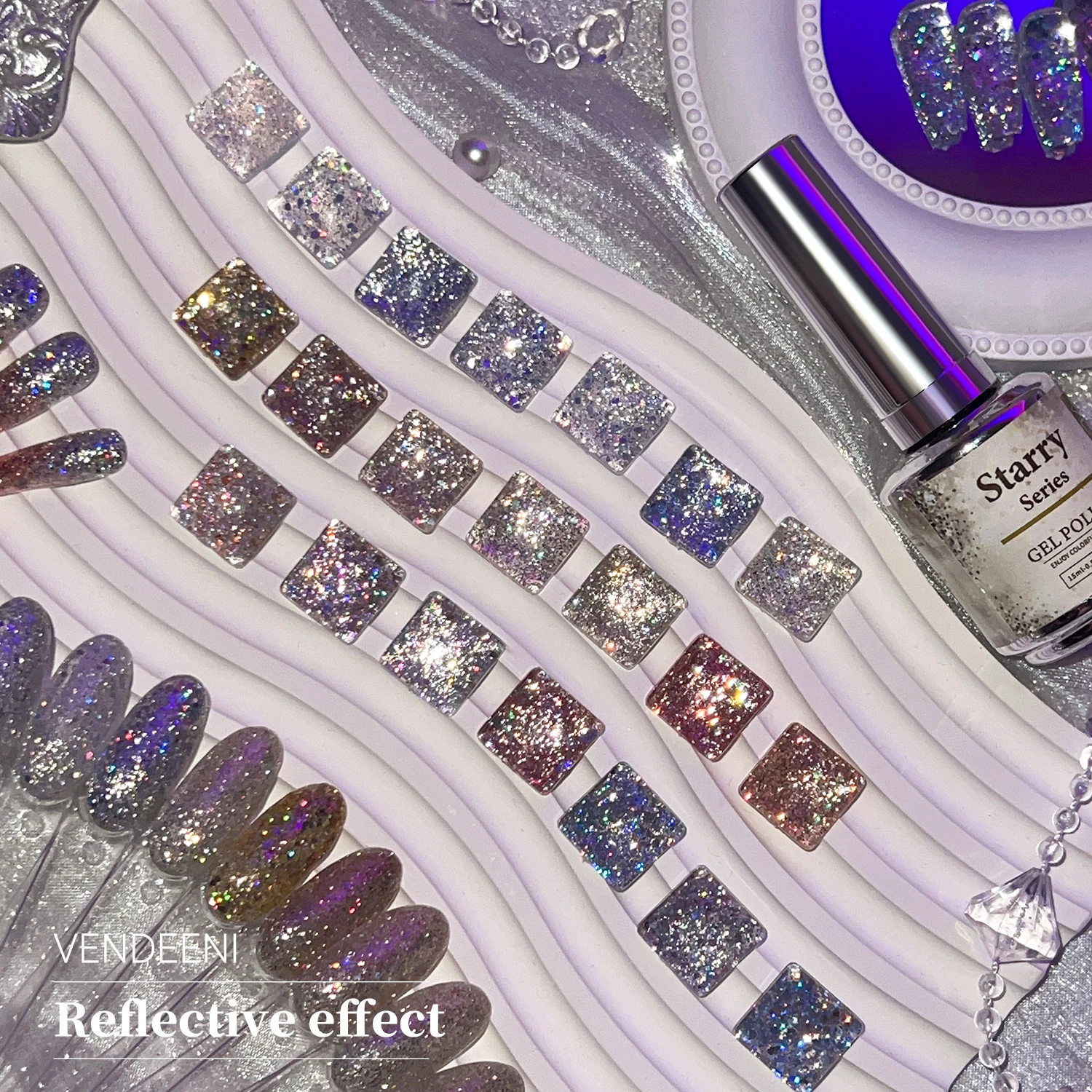 Vendeeni reflective glitter 15 ml uv nail polish 30 colors nail polish set hema free professional uv gel polish nails supplies